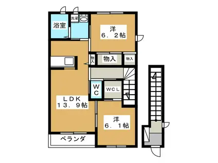 マーベラス・ヴィラ B(2LDK/2階)の間取り写真