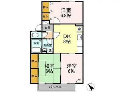 サンドミール(3DK/2階)の間取り写真