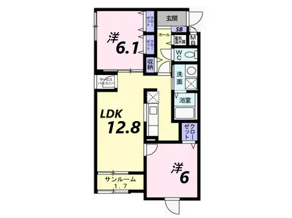 サンリット・レジデンス(2LDK/1階)の間取り写真