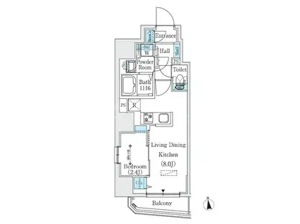 プライムブリス新御徒町(1LDK/8階)の間取り写真