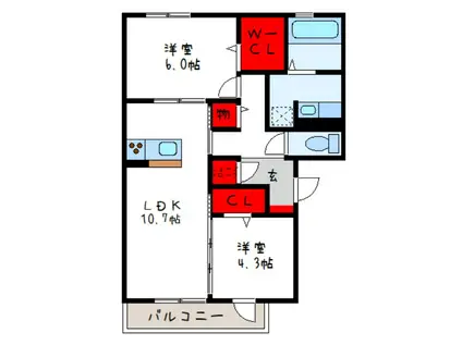 ソレイユ八尾(2LDK/3階)の間取り写真