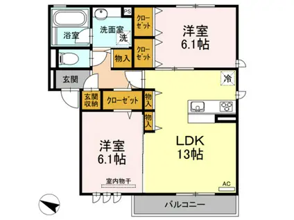 ファミール東雲(2LDK/2階)の間取り写真