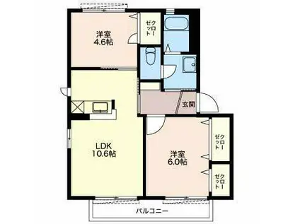 グレイスコートB(2LDK/2階)の間取り写真