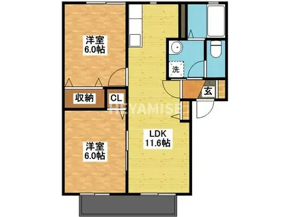 ディアスドミール C棟(2LDK/2階)の間取り写真