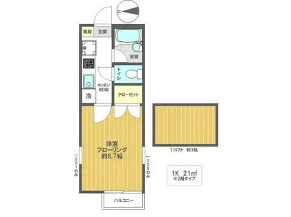 ザ・ロイヤルIII(1K/2階)の間取り写真