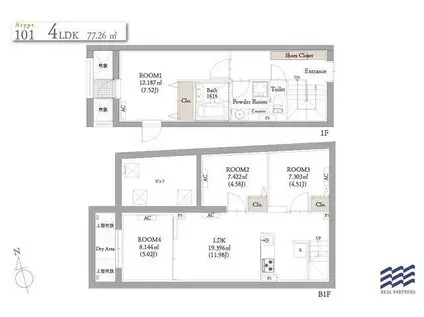 ブランコート中野新橋(4LDK/1階)の間取り写真