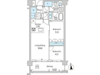 グリーンレジデンス赤坂(2LDK/1階)の間取り写真