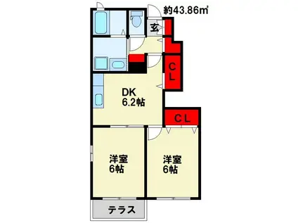 サンフラワー・アべニューD(2DK/1階)の間取り写真