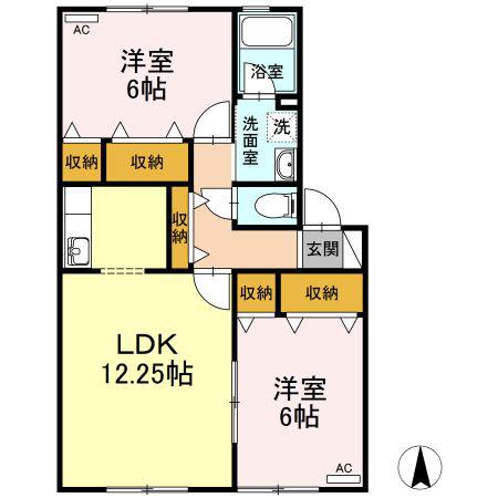 グランシティソレーユ B(2LDK/1階)の間取り写真