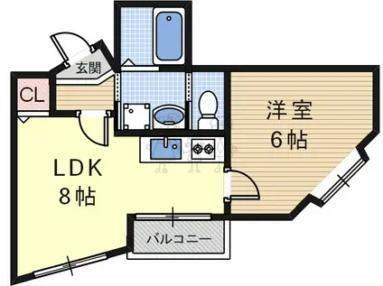 ビーバーハイツ針中野(1LDK/2階)の間取り写真