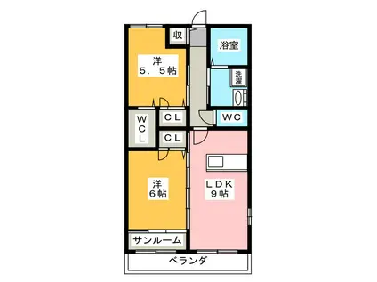 アクアマリン I(2LDK/1階)の間取り写真