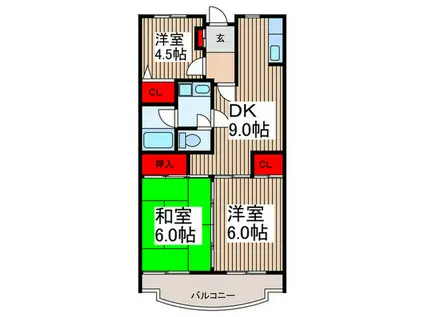 ノーブルクレイン(3DK/2階)の間取り写真