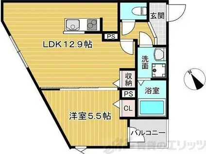 LA-CREA緑地公園(1LDK/2階)の間取り写真