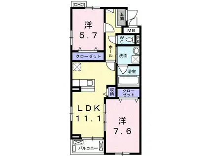 キャトル橋本(2LDK/3階)の間取り写真