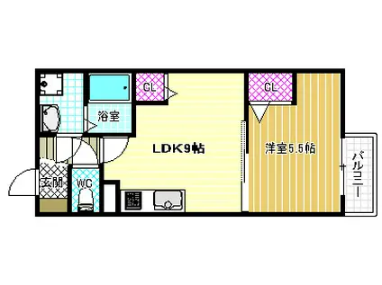 Kコート軽里(1LDK/3階)の間取り写真