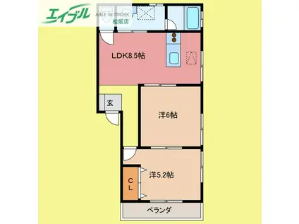 近鉄山田線 松阪駅 徒歩8分 2階建 築19年(2DK/1階)の間取り写真