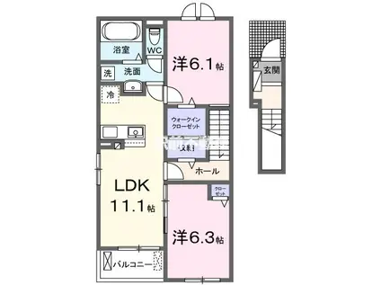 ソレイユ西原 1(2LDK/2階)の間取り写真
