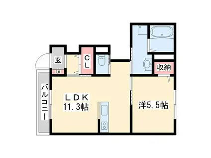 トゥルーハート・ナカツ(1LDK/1階)の間取り写真