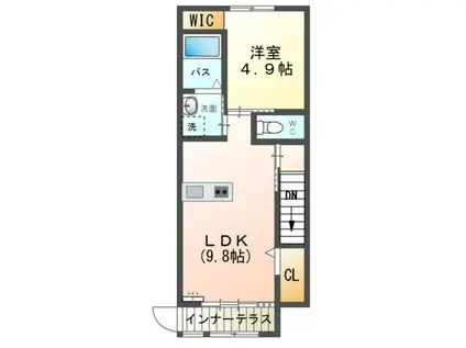 HERMANAI(1LDK/2階)の間取り写真