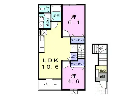 グリーンハイツB(2LDK/2階)の間取り写真