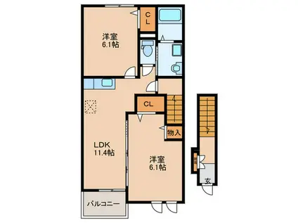 グランツ ブルーメNK(2LDK/2階)の間取り写真