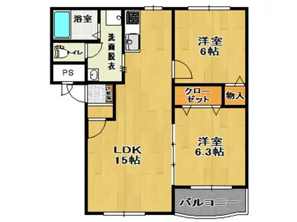 マンションドム富久山II(2LDK/3階)の間取り写真