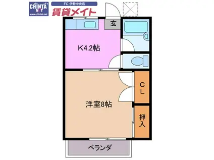 リベラル明野(1DK/2階)の間取り写真