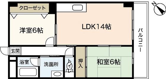 YASUDA BLD 7(2LDK/6階)の間取り写真