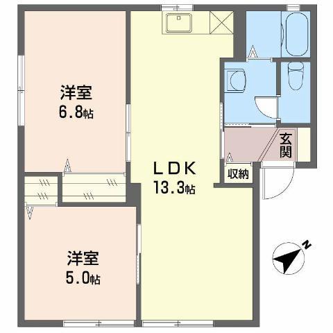 ディアス岡田 B棟(2LDK/1階)の間取り写真