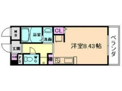 セレブコート新北野(ワンルーム/9階)の間取り写真