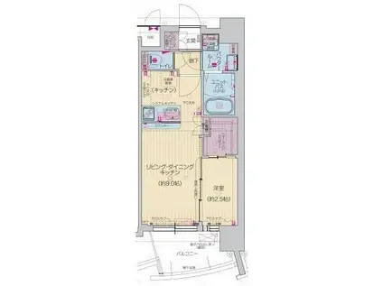 プレサンス江坂ベルフィーヌ(1LDK/9階)の間取り写真