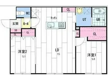 LA CLEF東札幌(2LDK/1階)の間取り写真