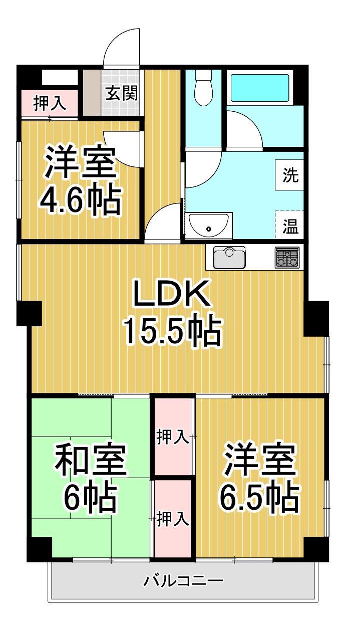 仁川グリーンハイツ(3LDK/6階)の間取り写真