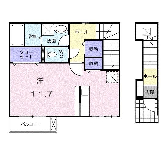 ルーステララ(ワンルーム/2階)の間取り写真