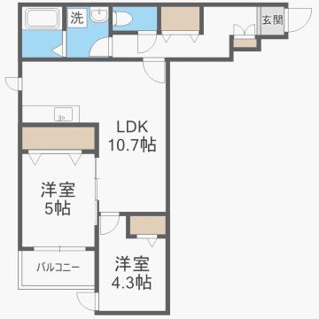 プレステージ長住(2LDK/1階)の間取り写真
