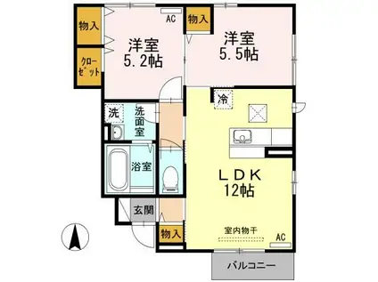 シェルセオン(2LDK/1階)の間取り写真