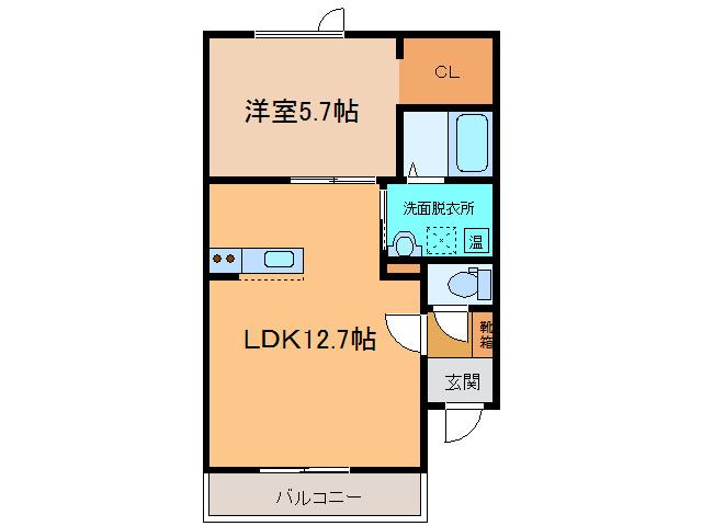 ラ・パーチェ東(1LDK/1階)の間取り写真