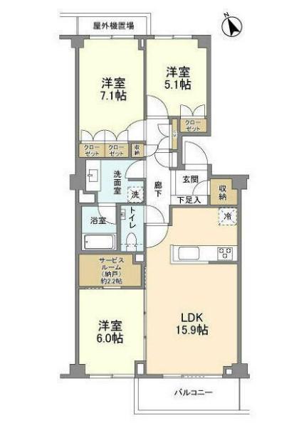 PATH世田谷下馬(3SLDK/3階)の間取り写真