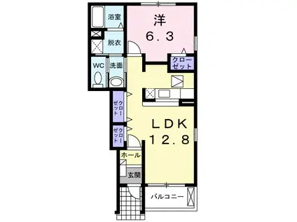 アゼイリア A(1LDK/1階)の間取り写真