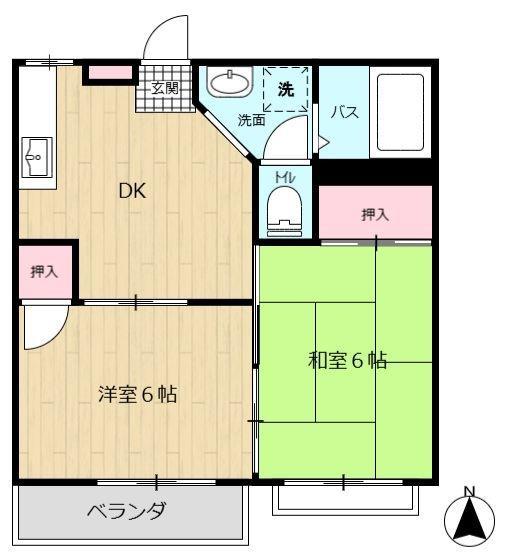 オレンジペコA(2DK/1階)の間取り写真