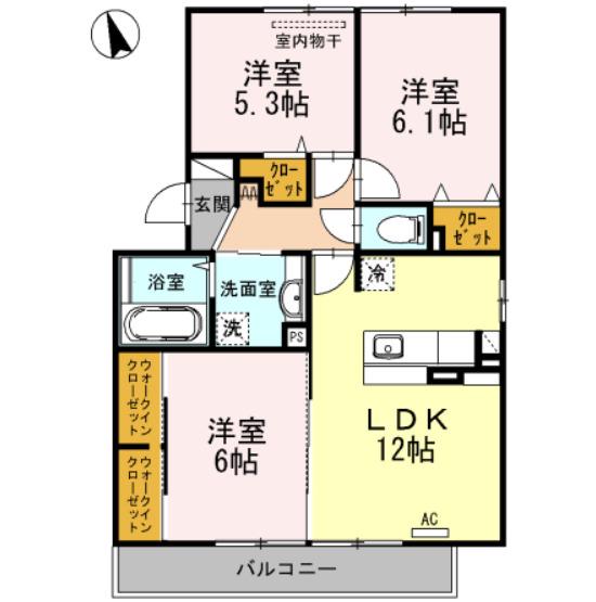 プレミアム参番館(1LDK/1階)の間取り写真