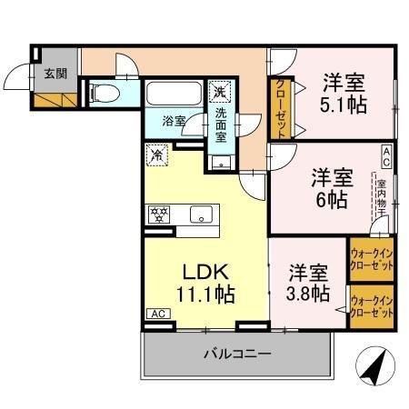 グランディール柏の葉(3LDK/2階)の間取り写真