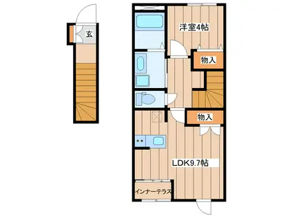 ティーフォレストII(1LDK/2階)の間取り写真