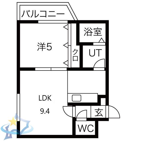 CANASUN HILLS(1LDK/4階)の間取り写真