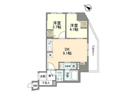 リビオメゾン日本橋久松町(2DK/9階)の間取り写真