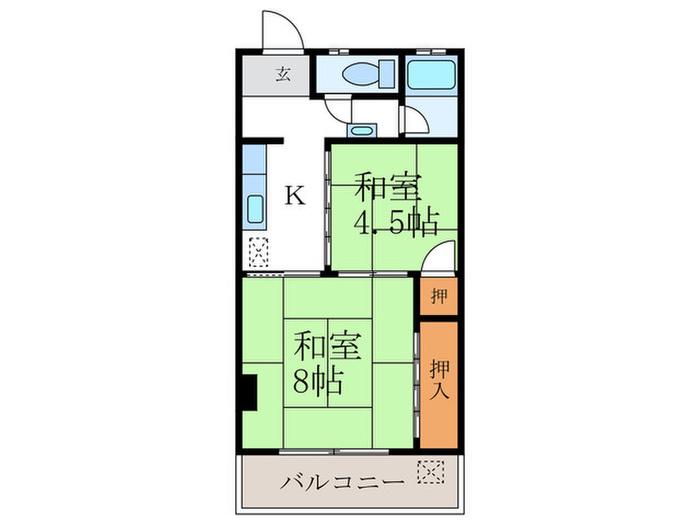 梅津マンション1番館(2K/2階)の間取り写真