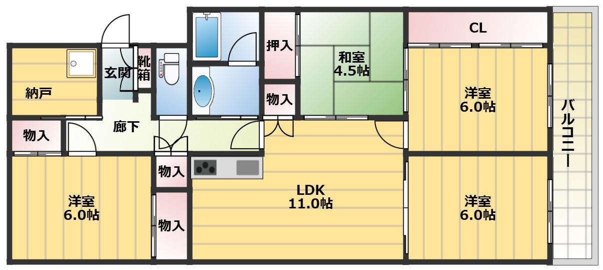 熊内台セントポリア(4SLDK/1階)の間取り写真