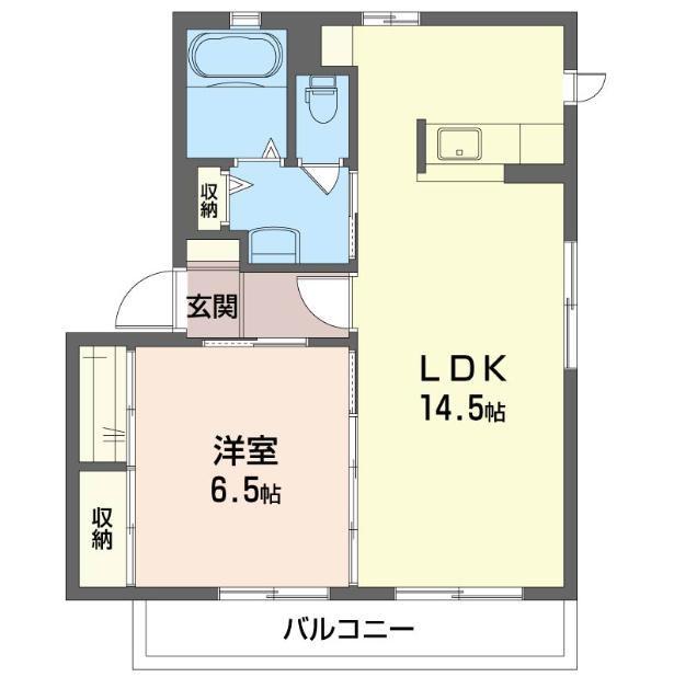 パティオソレアードB(1LDK/2階)の間取り写真
