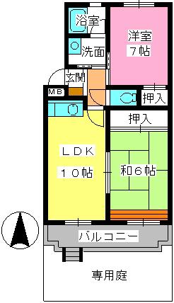 グレイシャス室見(2LDK/1階)の間取り写真