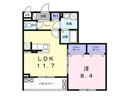 エアリーガーデン(1LDK/2階)の間取り写真